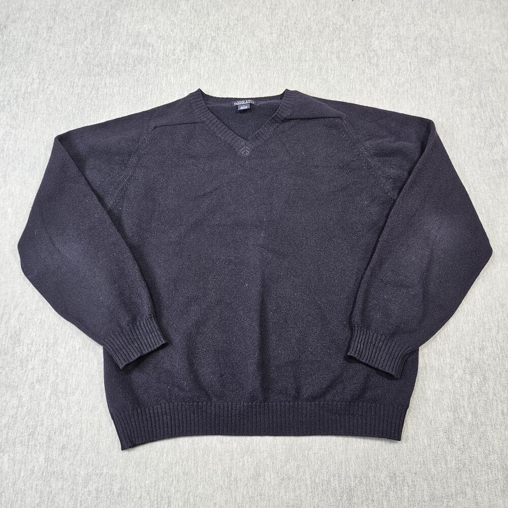 Lands' End Sweater Mens L Blue V-Neck Pullover 100% Lambswool Made In Scotland